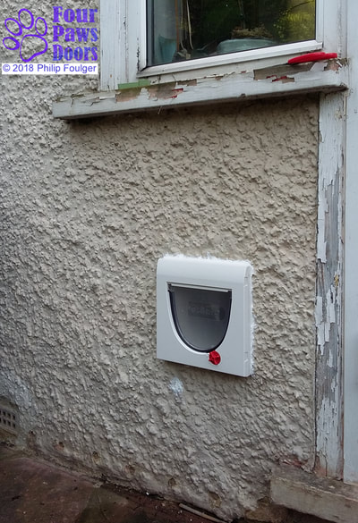 Cat flap installed on outside of wall